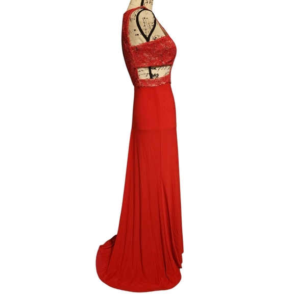 Morgan & Co. Red Jersey Cut Out Gown - Picture 6 of 13
